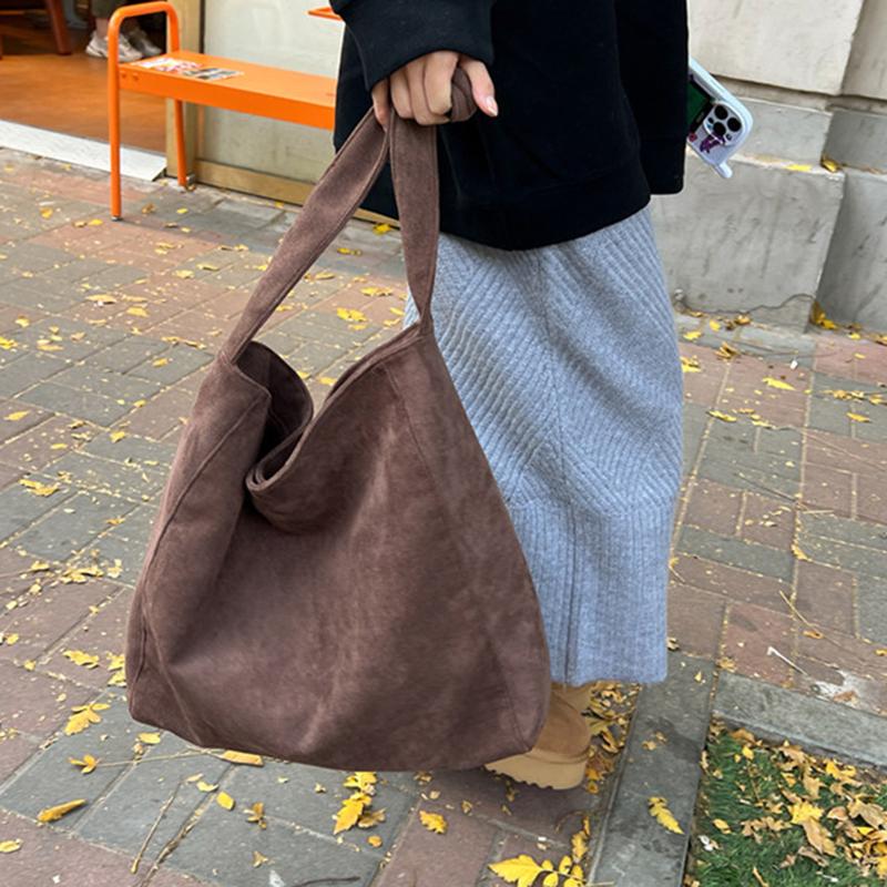 Yogodlns Zamszowa torba tote dla kobiet Jesień Zima Matowa Casualowa Duża pojemność Do dojazdów Torby na ramię Vintage Jednolita Wszechstronne torebki