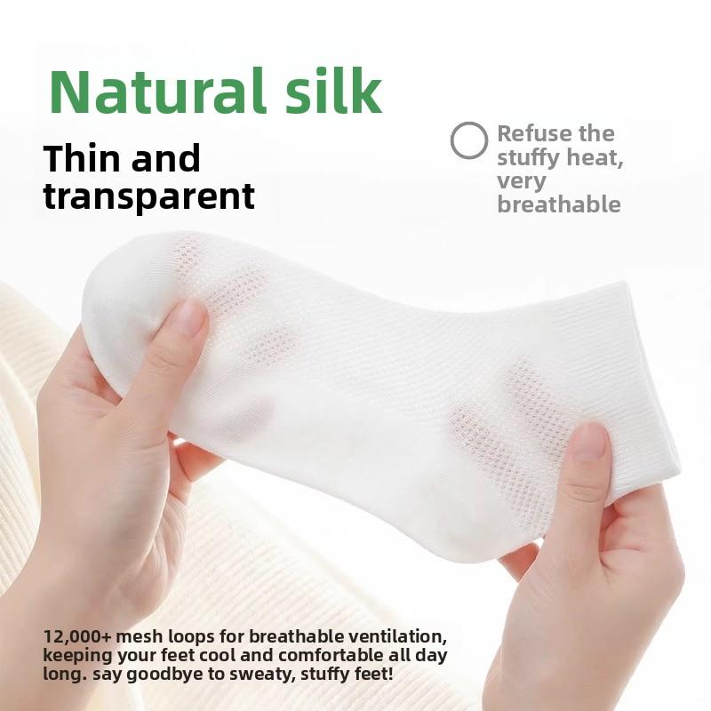 Silk Stockings for Ladies in Summer, Lightweight, Mesh Design, Breathable and Cool, Moisture-wicking and Anti-odor, Mid-length Socks