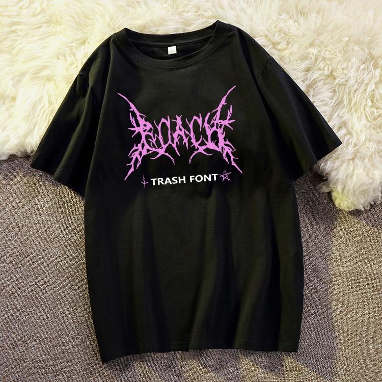 

Харадзюку Молния Панк Гот Топы Инферно Письмо Печать Уличная одежда Ulzzang Гранж Хип-хоп Винтаж Свободный Шик Повседневные Женщины Футболка