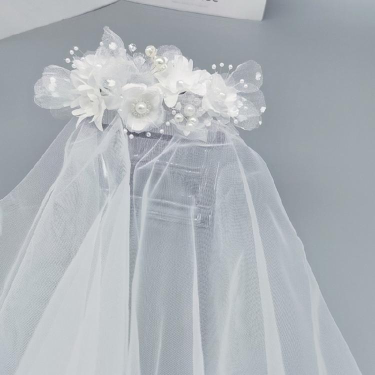 Sophisticated White Bridal Veil Double Layer with Artificial Pearls Edge Fashionable Wedding Veil For Bride