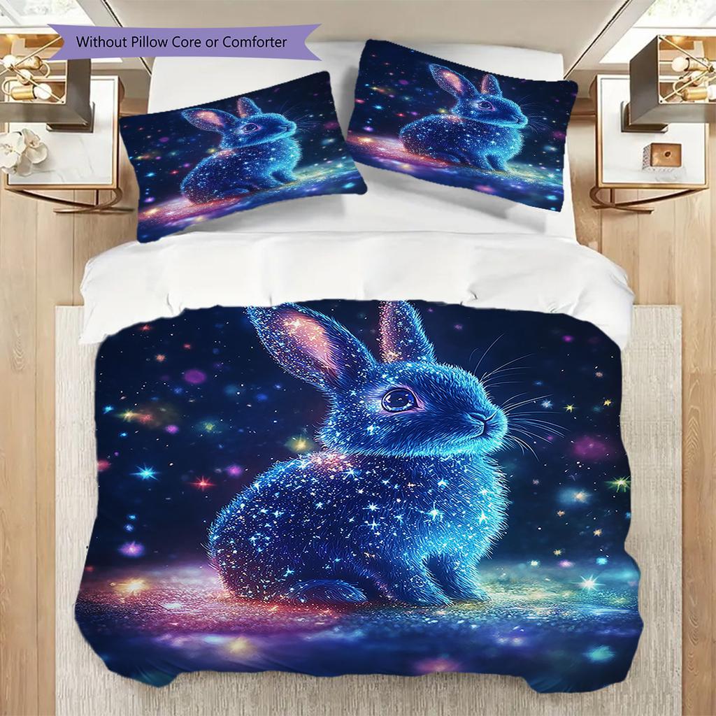 Rabbit Pattern Bedding Quilt Set Quilt Cover Pillowcase Home Decoration Birthday Gift (1 * duvet cover + 2 * pillowcase, without core)