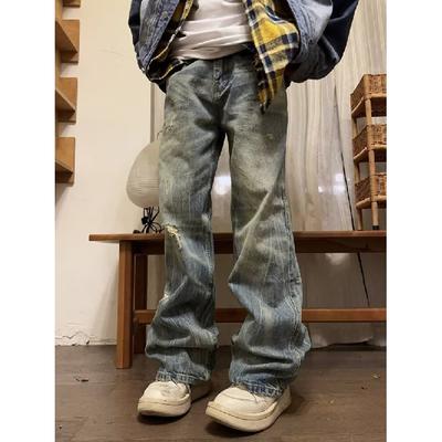 Autumn And Winter New American High Street Washed Light Colored Jeans For Men And Women Straight Leg Slightly Flared Loose Wide Leg Pants