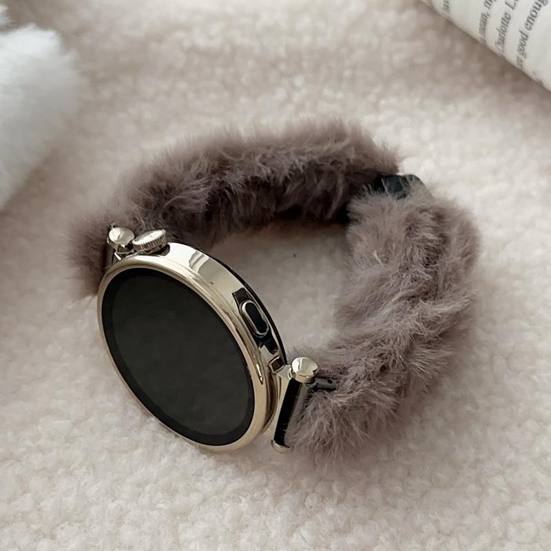 

20mm Universal Smart Watch Stylish Plush Wrist Strap Folding Magnetic Buckle Replacement Band Dark Brown