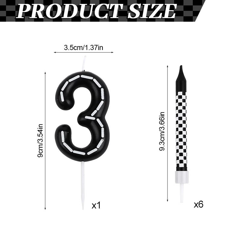 7Pcs Racing Cars Themed Birthday Candles Black White Checkered Number Cake Topper Kids Boys Birthday Party Decoration Supplies