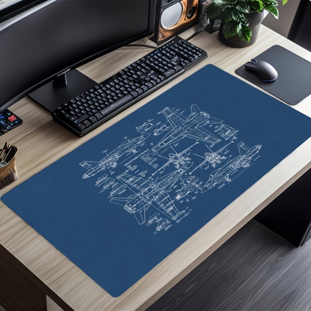 Aircraft Blueprint Mouse Pad XXL Large Desk Mat Non-slip Rubber Lock Edge Gaming Keyboard Mousepad Office Computer Table Mat