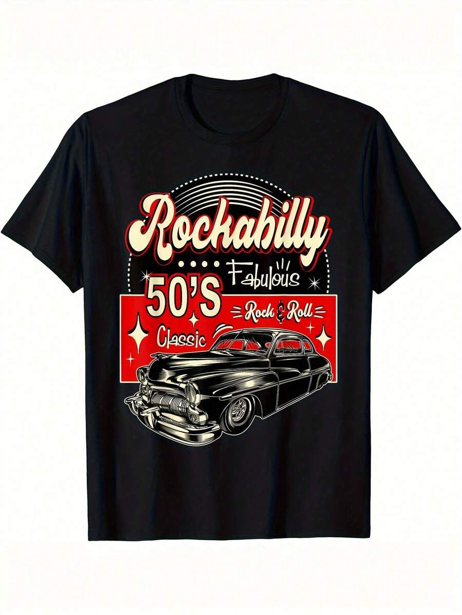 Unisexs Vintage 1950s SwingShirt Limited Edition Retro 50s Music Tee With Lettering Classic Car S
