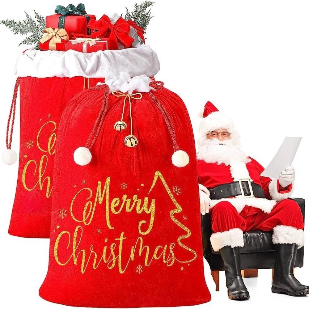 Red Velvet Burlap Santa Bags 25x36 Inch Jumbo Gift Bag Holiday Supplies Gift Wrap Trash Bags