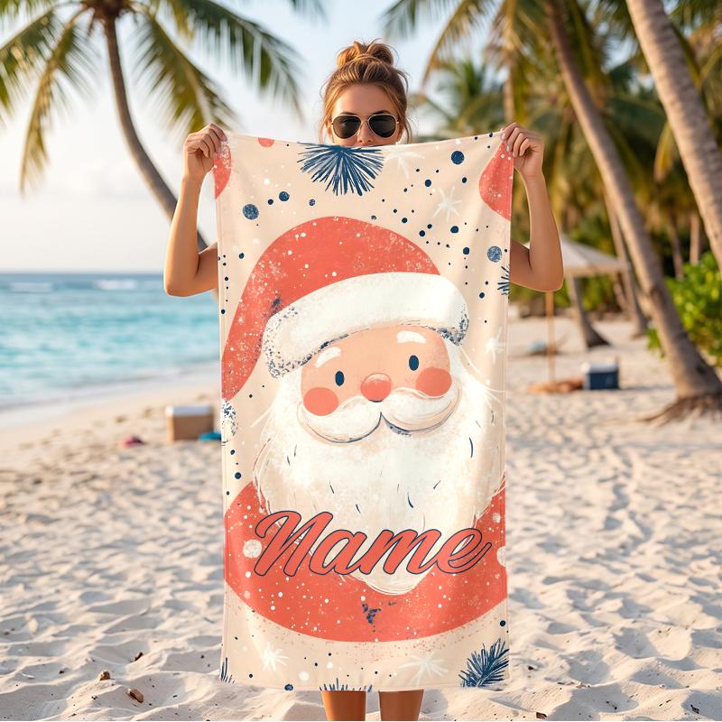 Jolly Santa Claus (1) Custom Name Beach Towel Large Towel for Beach Pool Swimming Vacation Travel Gift