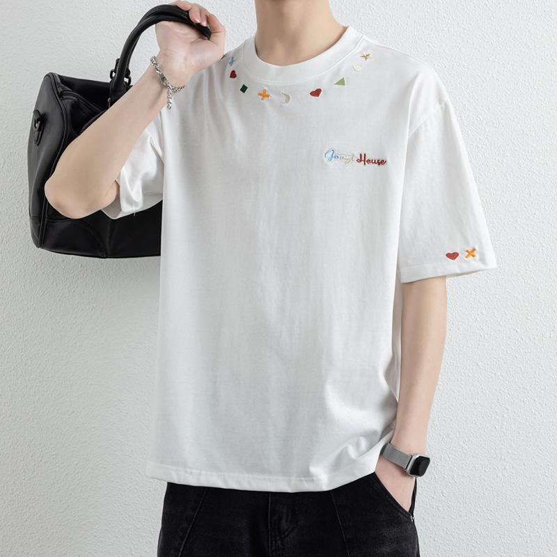 T-shirt Men's Spring Loose Five-quarter Sleeve Round Neck Short-sleeved T-shirt