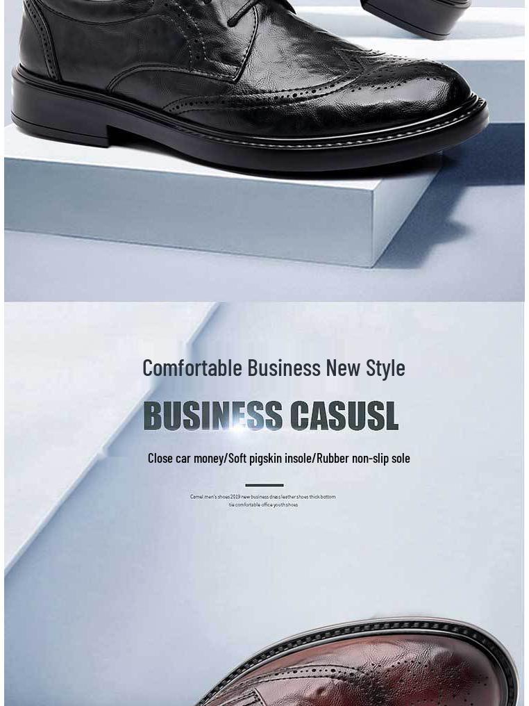 Men's Black Leather Brogue Shoes - Formal, Casual, Wedding, and Business Suit Style.