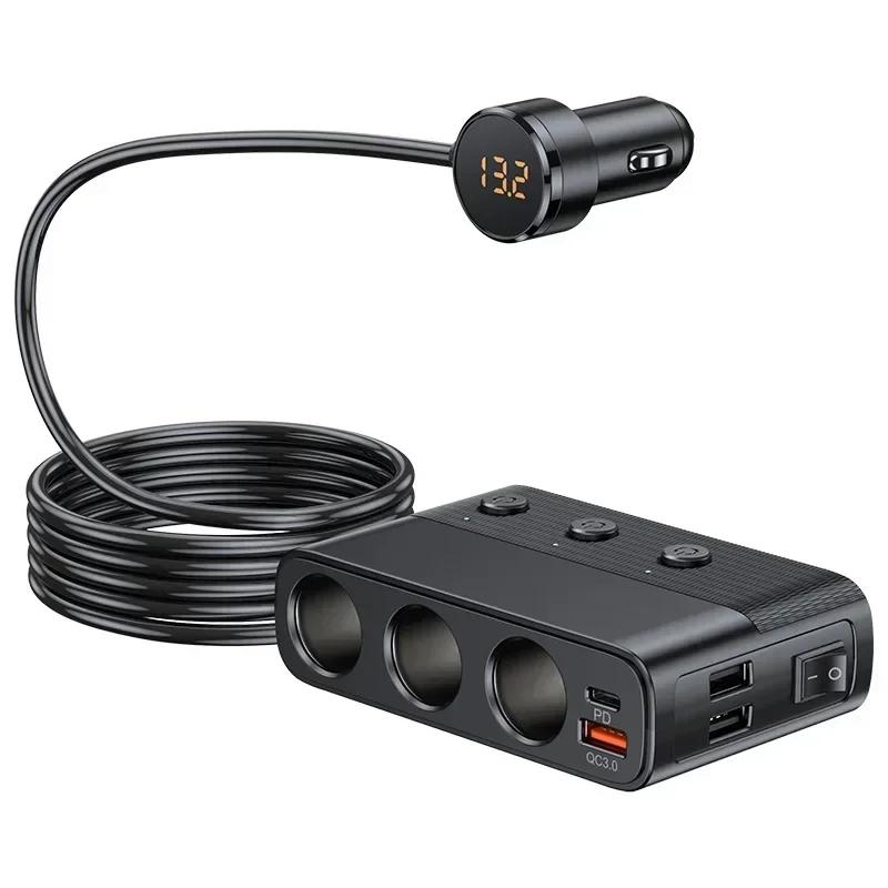 Car Cigarette Lighter Socket Splitter With Switch 128W Car Charger Splitter Multi Ports PD30W QC3.0 Fast Charger Power Adapter