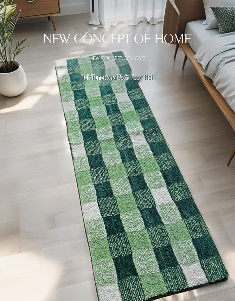 Thickened Checkered Flocked Carpet: Quick-Dry, Anti-Slip Mat for Bedroom and Bathroom