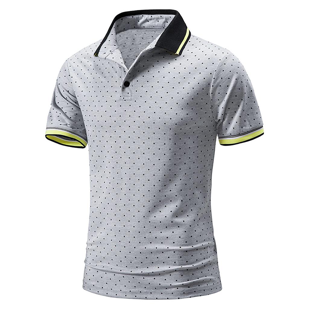 Men's Casual Color Printed Loose Short Sleeve T-Shirt Po Lo Shirt