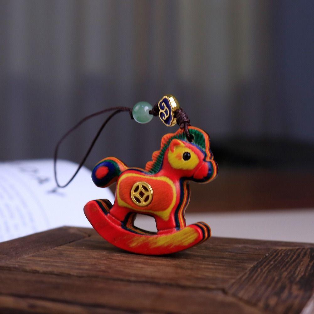 Wooden Horse Keychain Handmade Zodiac Key Ring Neck Pendant Horse Pendant  Bag Decoration