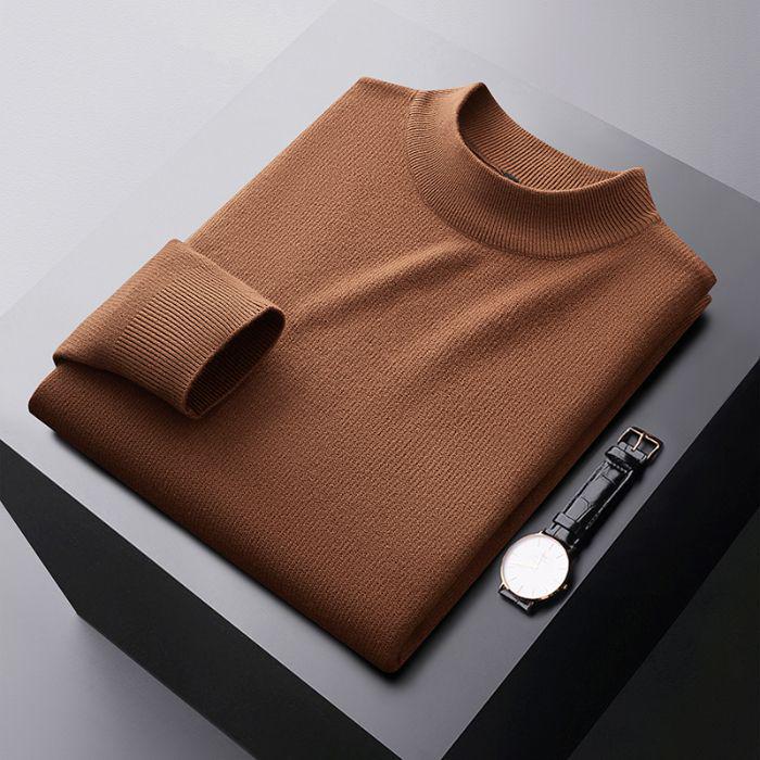 Men s Solid Color Anti-Pilling Dobby Fleece Knit Sweater with Half-High Collar 3XL