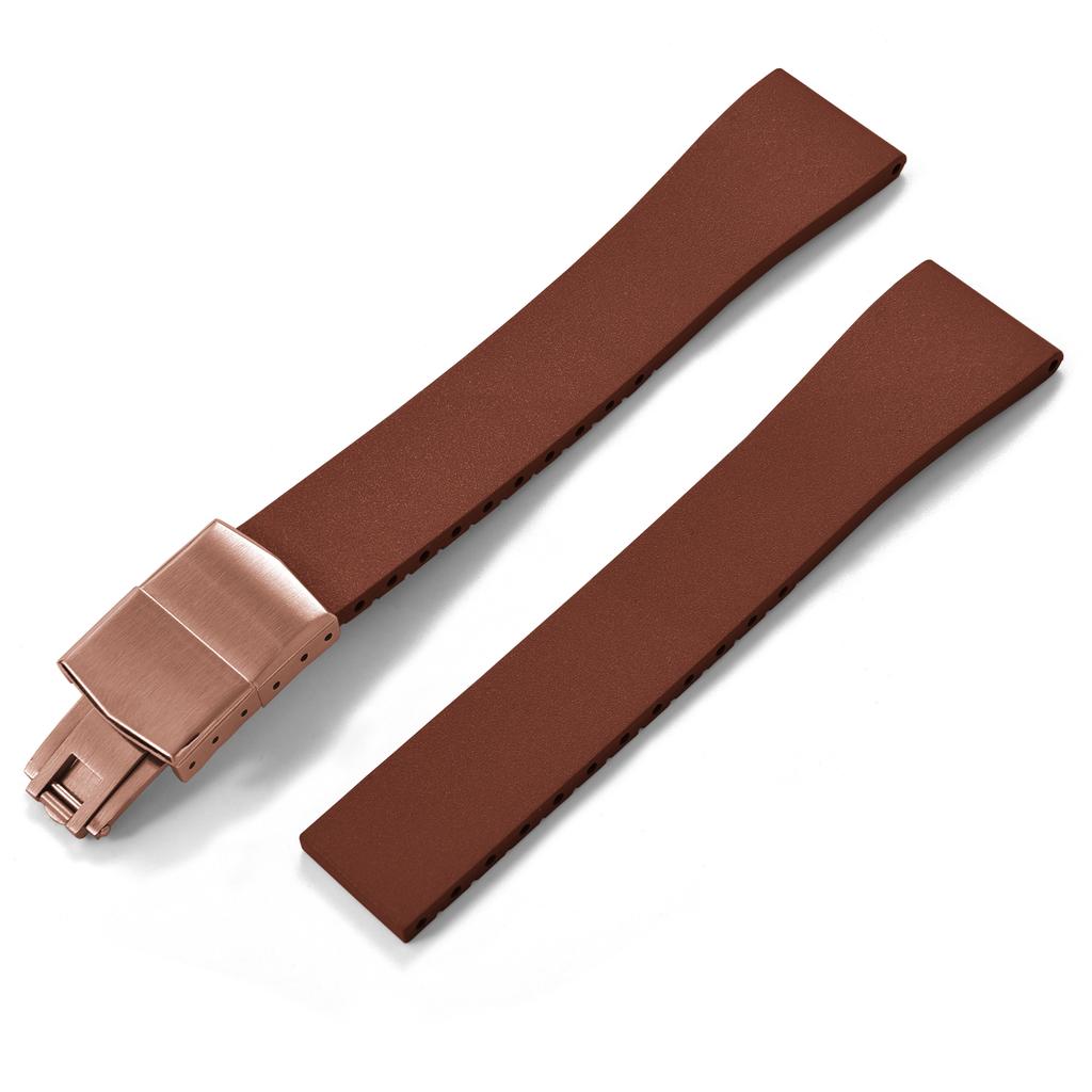 New Fluoro Rubber Watch Band CTS FKM Strap 16 18 19 20 21 22mm Cut to Size Fast Release Adjustable Universal Rose Gold Buckle