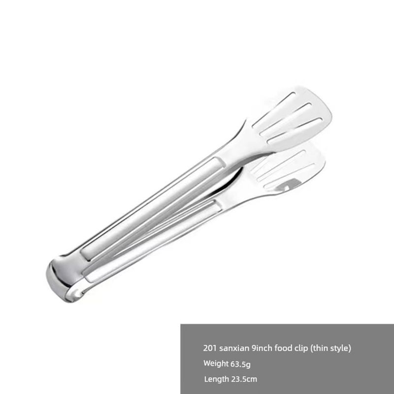 Three-Line 304 Stainless Steel Barbecue Tool Food Tongs, Bread Tongs, Thickened Anti-Scalding Barbecue Tongs, Food Tongs, Stainless Steel Clips 201 Food Clip 9inch (Thin Version)