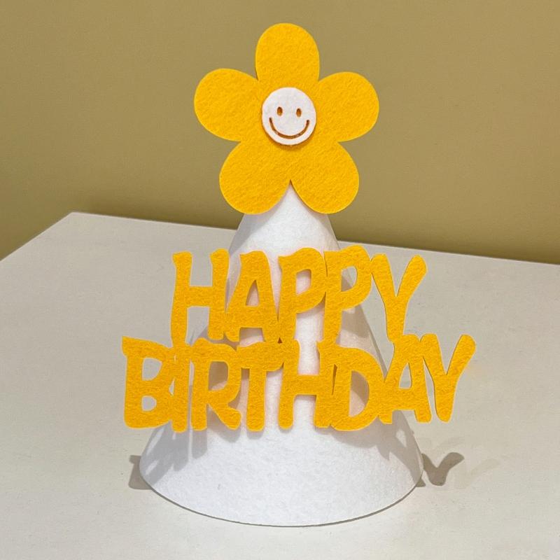 Cute Happy Birthday Hat Felt Cone Hats DIY Birthday Cap Celebration Decor Birthday Party Supplies Photo Props for Adult Kids