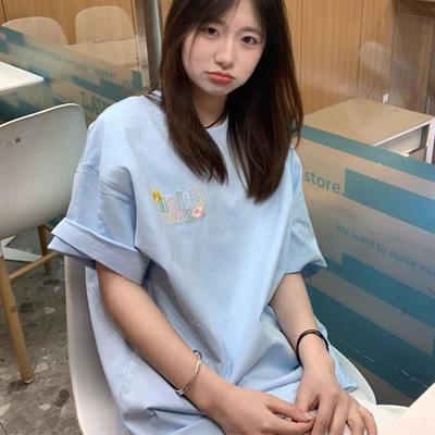 Women T-Shirts Short Sleeved Casual Oversized Blue Letter Embroidery Women's Tees Fashion Ladies Cotton T Shirt Women Y2k Tops