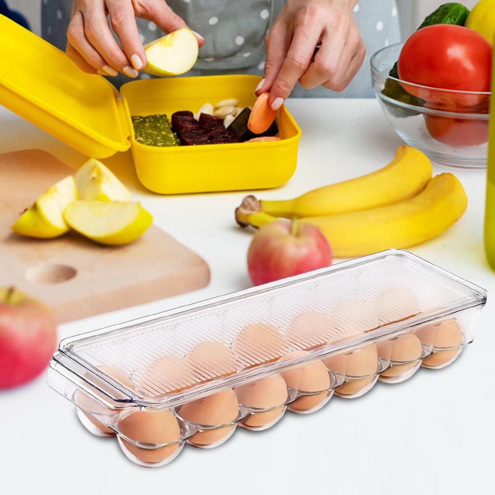 1/2/3/4Pcs Egg Container Refrigerator Egg Organizer with Lid Plastic Egg Holder Stackable Clear Egg Tray for Home Kitchen