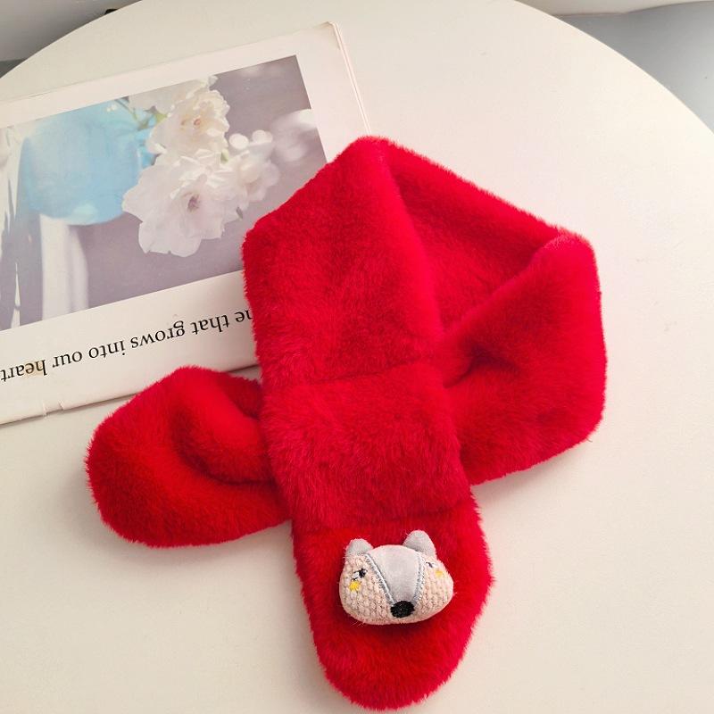 New Red Scarf Children's Plush Scarf Winter Boys and Girls Warm Kindergarten Christmas New Year's Day Gift Bright Red