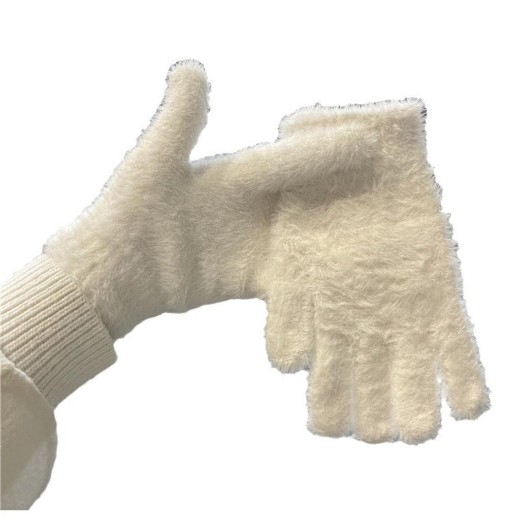 Cycling Imitation Rabbit Fur Plush Gloves for Women, New Autumn and Winter with Plush Insulation, Cute and Divided Finger Cold Resistant Gloves