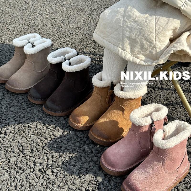 Kids Winter Snow Boots Boys Girls Genuine Leather Ankle With Faux Shearling Lining Warm Cotton Sole