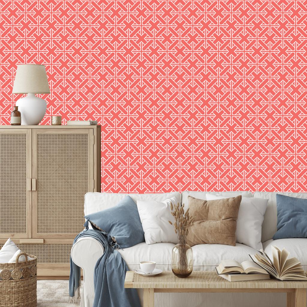 Wallpaper Geometric Coral Pattern, Coral Background for Living Room and Bedroom 50x1000