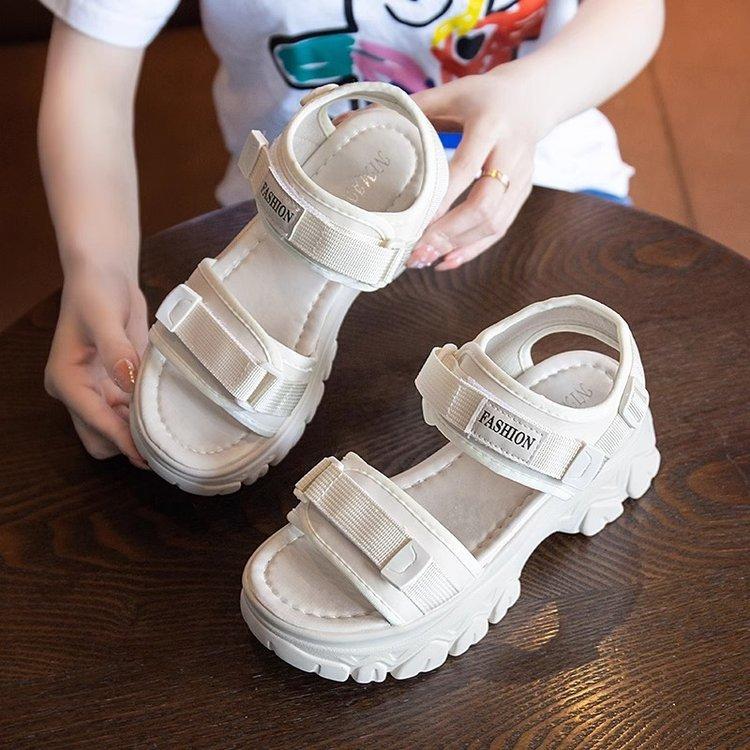 Small dad sandals women's platform 2025 summer Korean version muffin soft-soled sports outdoor Velcro beach shoes