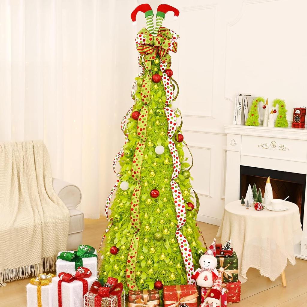 6FT Pre-lit Pop-Up Christmas Tree with 200 Lights, Foldable Xmas Tree for Indoor Outdoor Decor