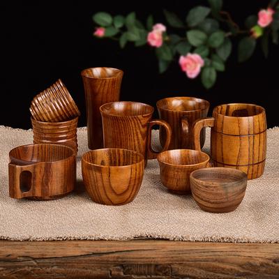Houten Bekers met Grote Buik Japanse Stijl Melk Water Beker met Handvat Bier Koffie Melk Thee Mok Handgemaakt Natuurlijk Keuken Bar Drinkgerei Beker