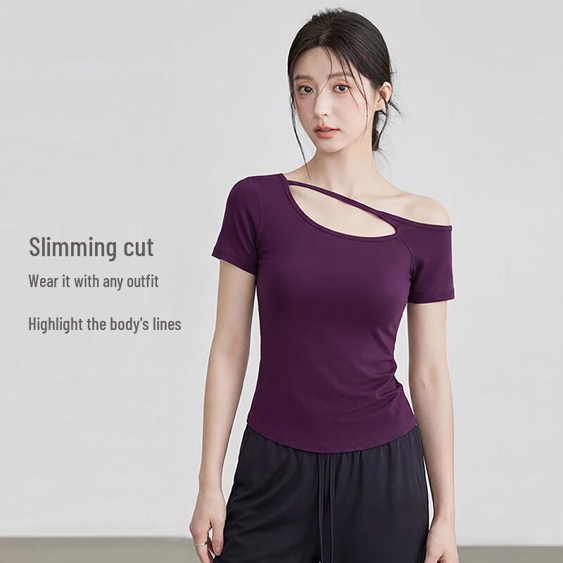 Women s Off-Shoulder Slim-Fit Yoga & Training Short Sleeve Top S