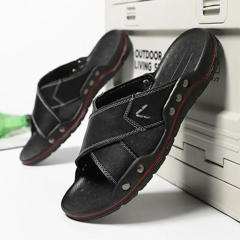 Big Size 47 48 Men Slippers Summer Vintage Italian Flats Casual Non-slip Beach Sandals Leather Flip Flop Slippers Flat Sandals