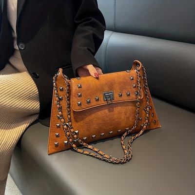 Sac à chaîne décoratif Vintage à Rivets, sac à bandoulière classique à verrouillage tournant, sac à main assorti avec tout pour un usage quotidien