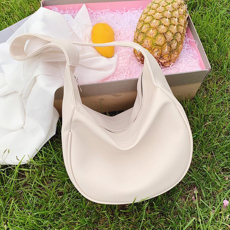 Vintage Dumpling Shoulder Bag for Women PU Leather Crossbody Bag Simple Solid Color Handbag Large Capcaity Hobo Bag