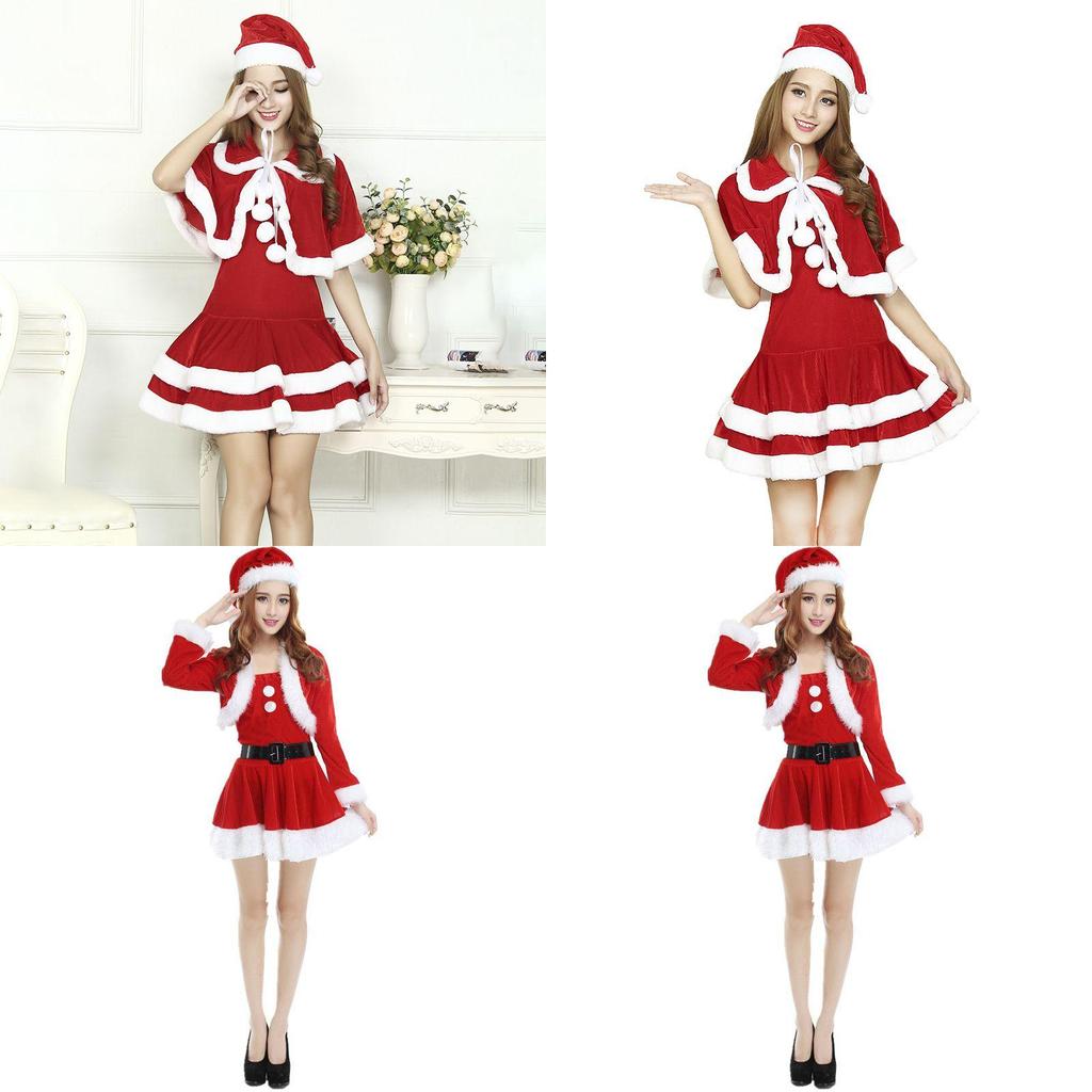 Christmas Santa Claus Adult Female Red Pleuche Dress Suit