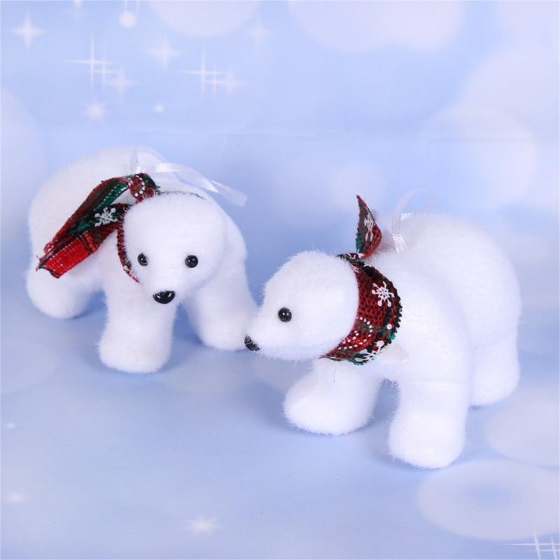 Plush White Bear with Scarf Ornaments Christmas Doll Pendant for Christmas Tree Home Decorations Cartoon Pendants Gift
