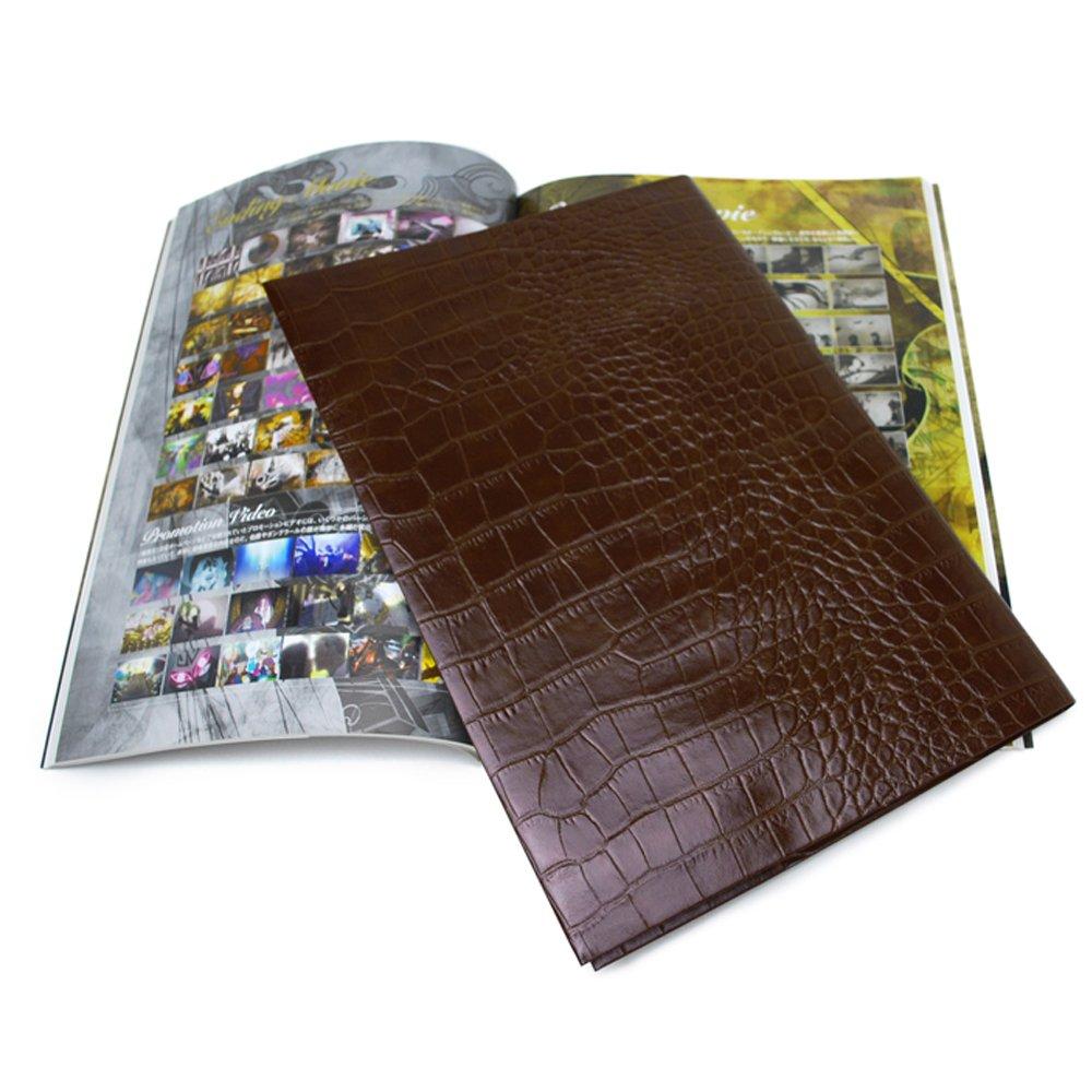 Recycled Leather Book Cover with Low-maintenance (A4 Size, Bookmark) (crocodile-embossed Brown)