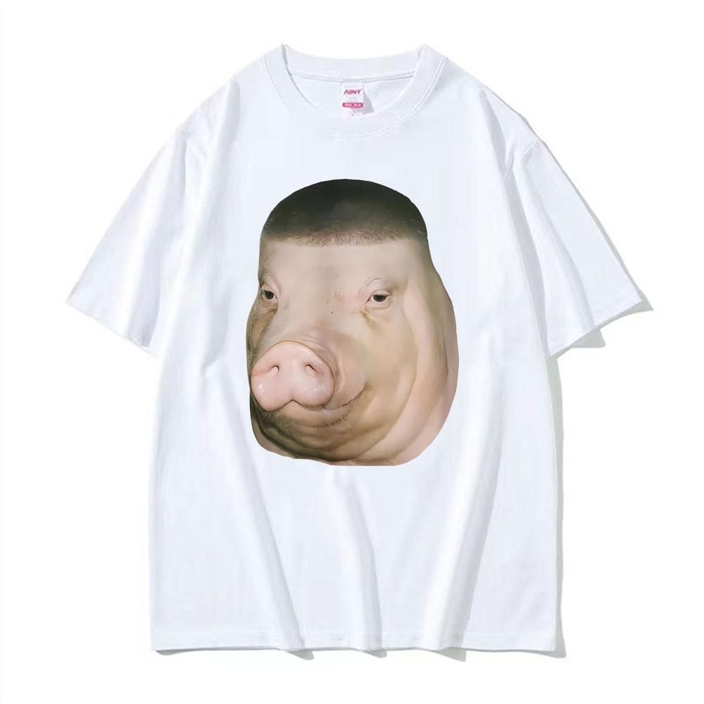 Lustiges Fade Buzz Haarschnitt Schwein T-Shirt Verrückter Ausdruck Kurzarm Unisex Harajuku Hip Hop Streetwear
