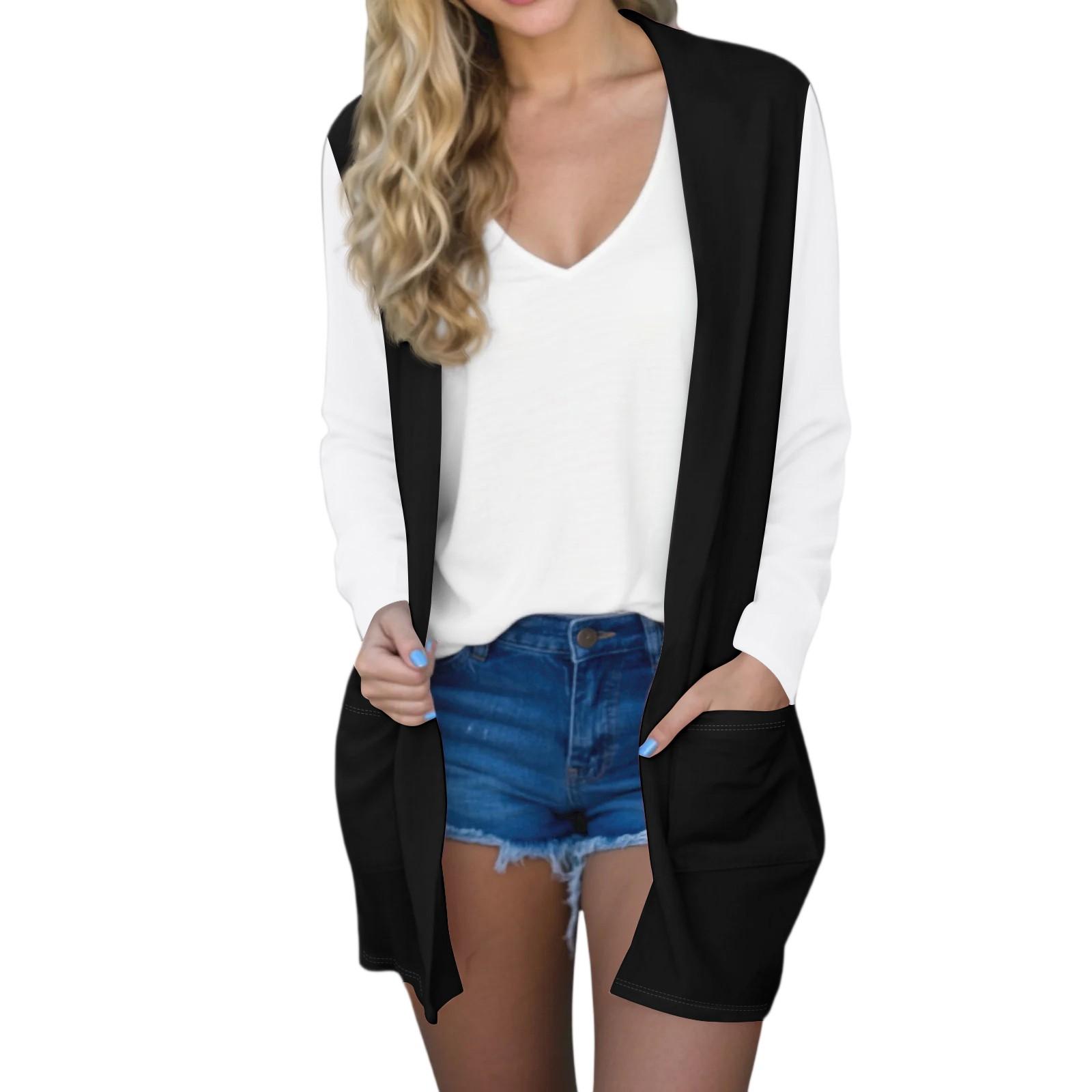 

Женский модный повседневный удобный кардиган средней длины с цветной вставкой XXL чёрный