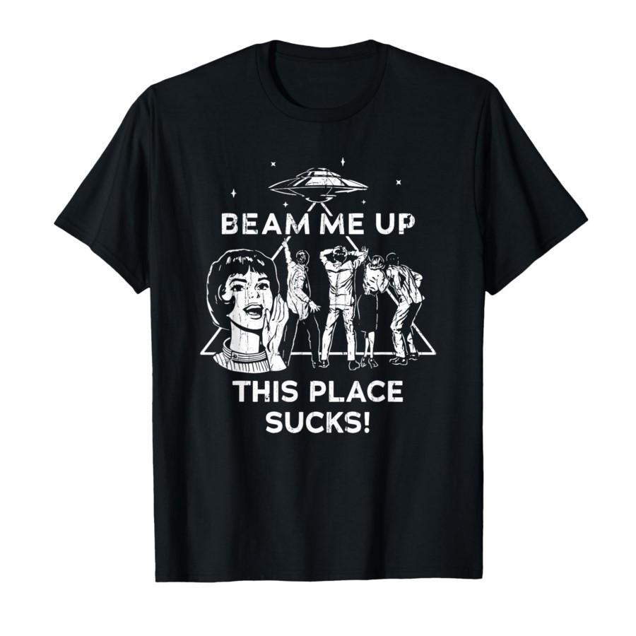 Retro Alien Beam Me Up UFO T-shirt M