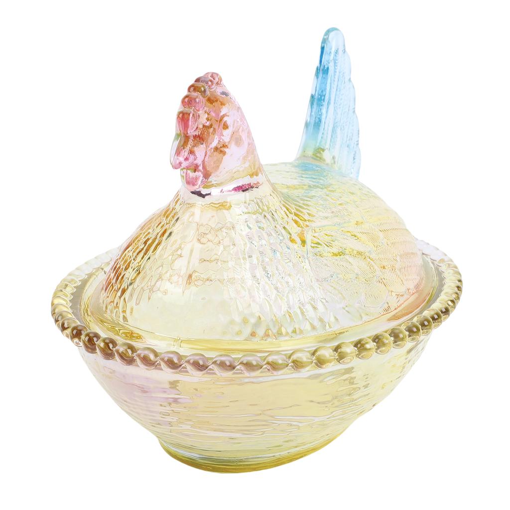 Szklane naczynie w kształcie kurczaka Vintage Cukiernica z pokrywką Wielokolorowa Na stół Talerz deserowy Miseczka na przekąski