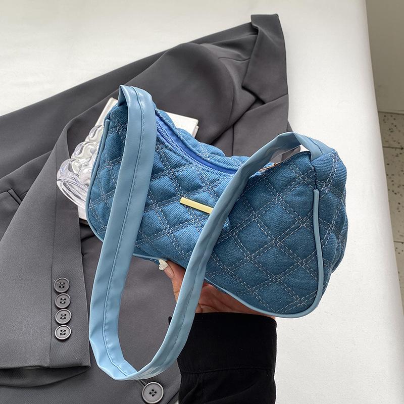 Niche Underarm Bag for Women New Fashion Canvas Hand-held Dumpling Bag High-end Versatile Diamond Casual Shoulder Bag