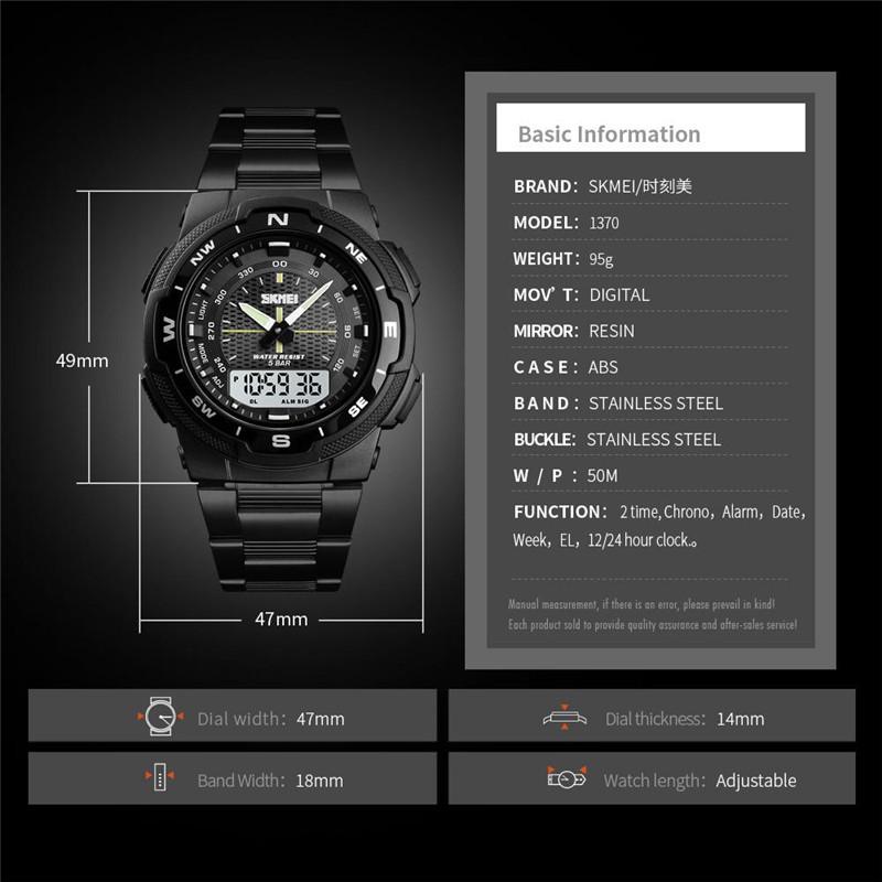SKMEI Men Watch Fashion Quartz Sports Watches Stainless Steel Mens Watches Top Brand Luxury Clock