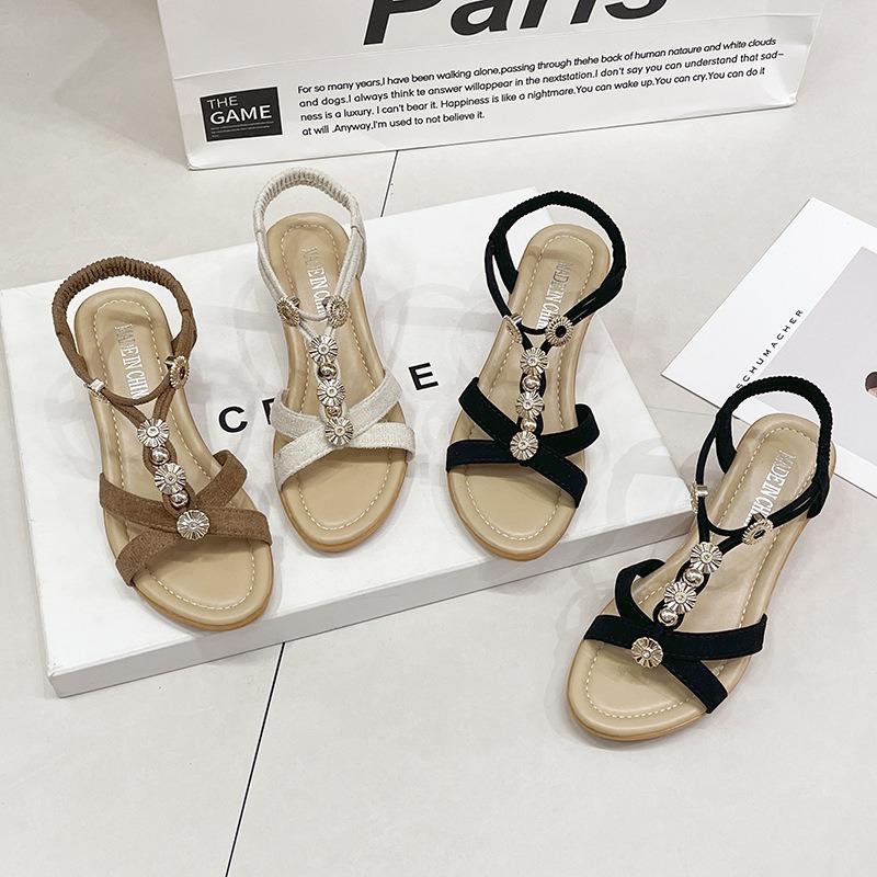 Wedge Heel Sandals Women's Summer New Bohemian Fashion Flat Bottom Low Heel Fashion Style Casual Middle Heel Sandals Women