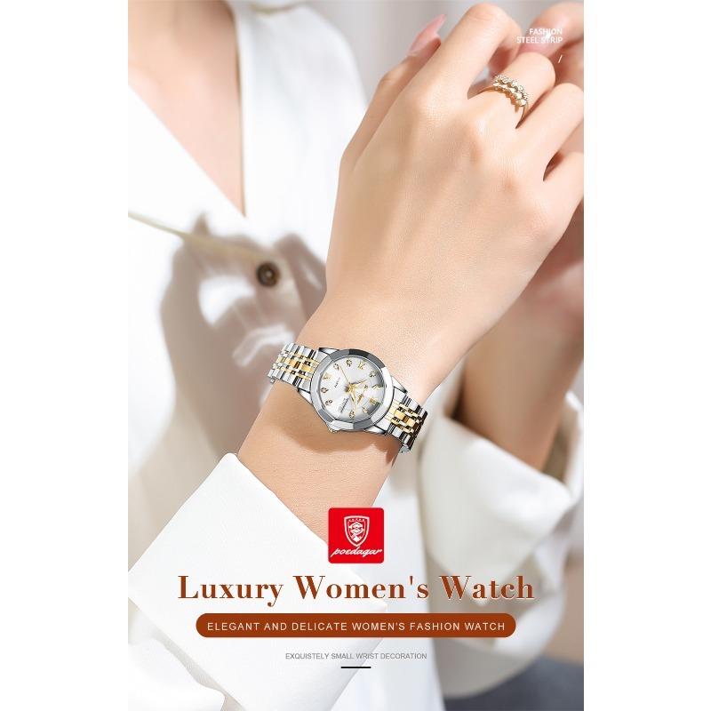 POEDAGAR Luxury Ladies Wristwatch Luminous Waterproof Date Week Woman Dress Watches Stainless Steel Watch Quartz Clock+Box