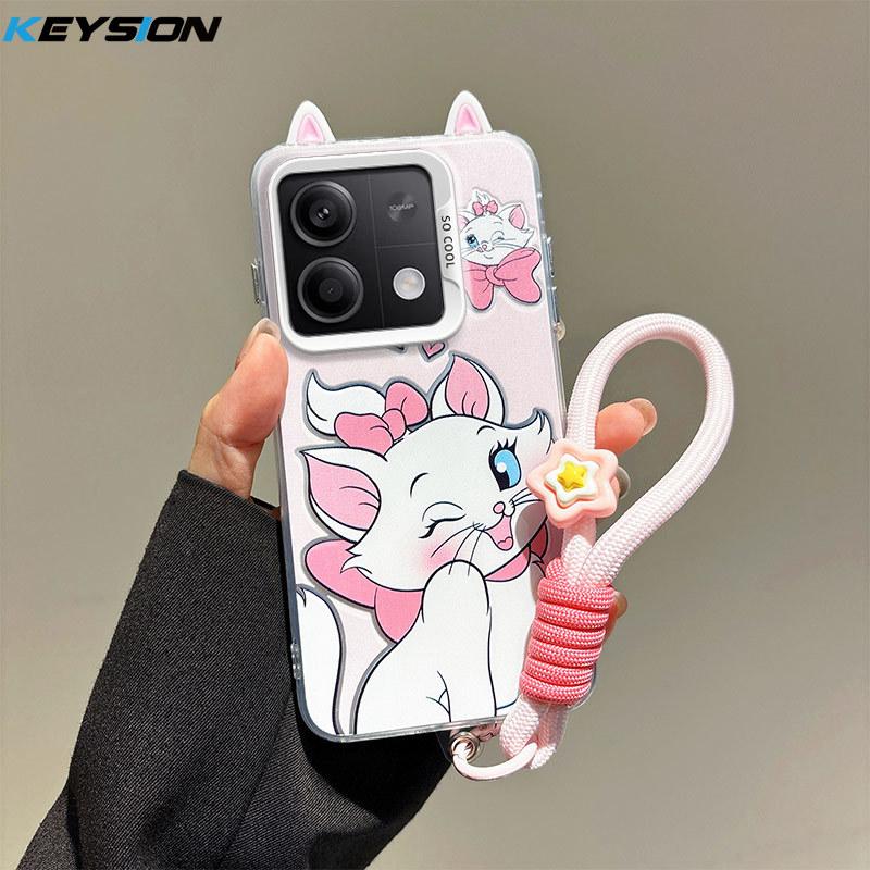 

KEYSION Cute Ear Cartoon Case for Redmi Note 13 Pro 5G with Lanyard Soft Silicone+PC Shockproof Phone Cover for Xiaomi POCO X6 5G for POCO X6