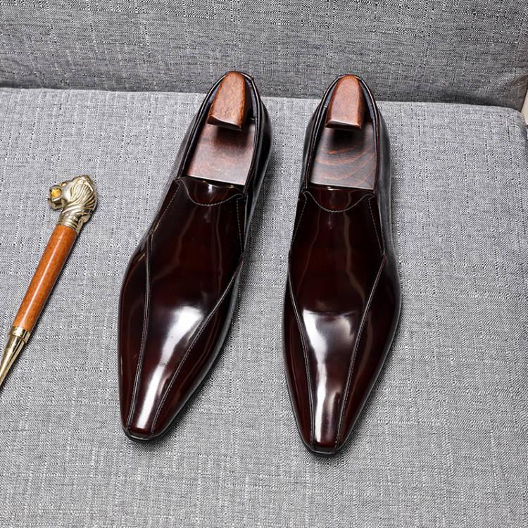 Frühling/Herbst Herren Echte Leder Spitze Slip-On Schwarz/Braun Business Büro Hochzeit Für Männer Flache Schuhe 11 black