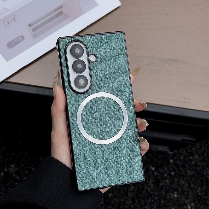 

For Samsung Galaxy Z Fold 7 Case Magnetic TPU +PC Anti-slip Ultra Thin Woven Textile Cloth Pattern Cover for Galaxy Z Fold7 Galaxy Z Fold7
