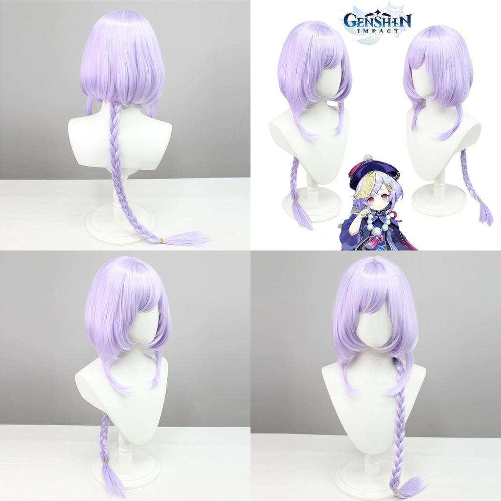 Genshin Impact Qiqi Zombie Cosplay Wig Long Purple Hair Halloween Party Prop